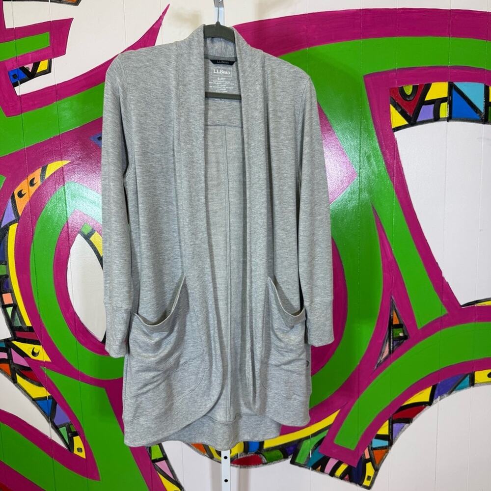L.L. Bean, Gray Cardigan Sweater with Relaxed Fit. Size Small Petite.